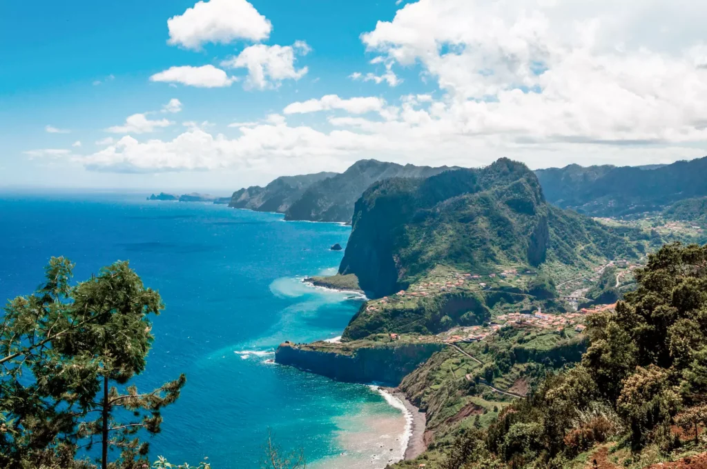 Aerial view of Madeira's mountainous coastline