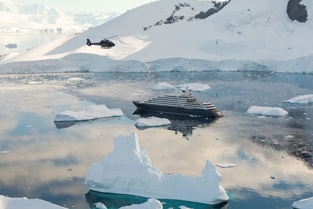 Aerial view of Scenic Eclipse in the Lemaire Channel, Antarctica