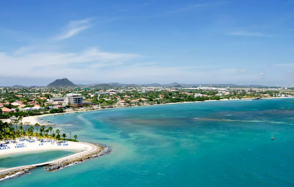 Aerial view of the Oranjestad coastline in Aruba