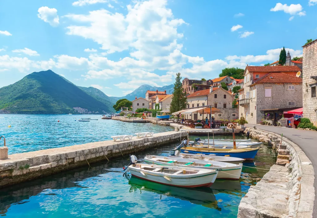 Boats and buildings on Kotor Bay, Montenegro