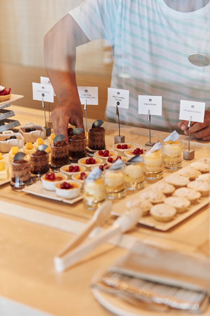 Freshly made pastries and desserts presented aboard Crystal