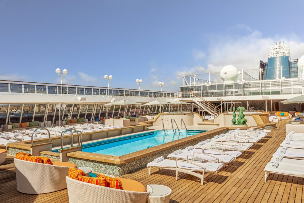 Seahorse Pool surrounded by sun loungers aboard Crystal