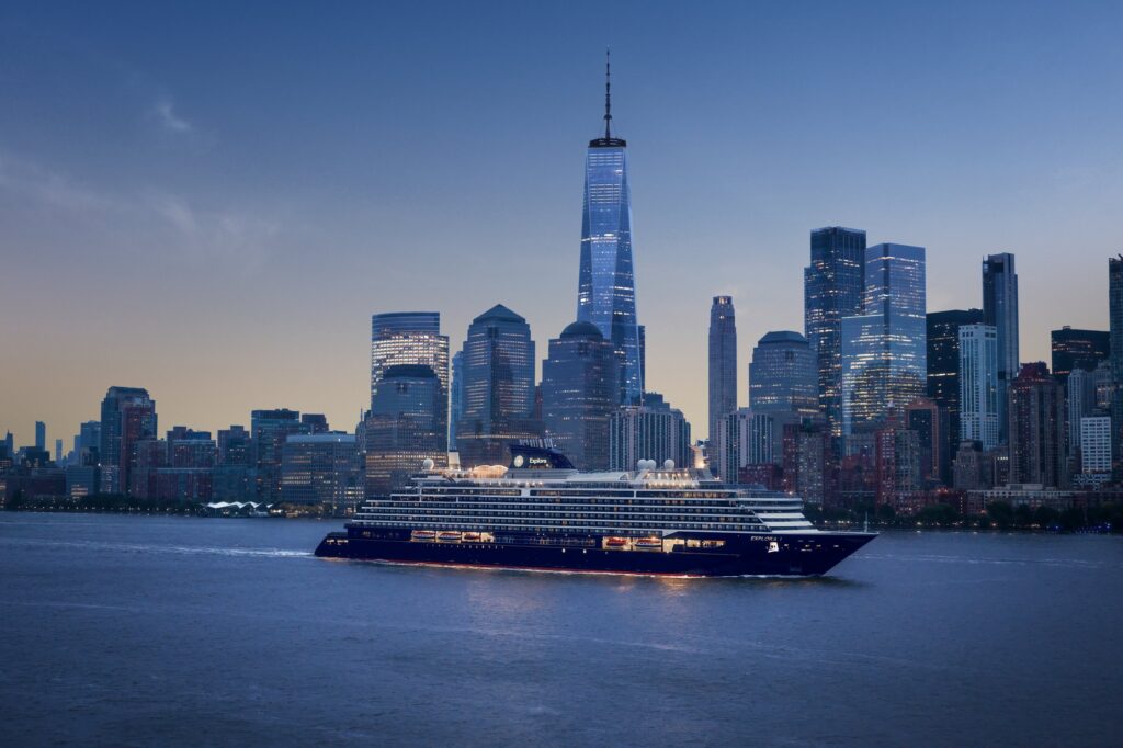 Explora III passing the Manhattan skyline in New York