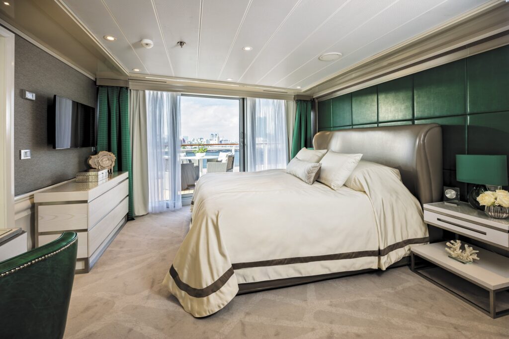 Grand Suite bedroom aboard Regent Seven Seas Explorer