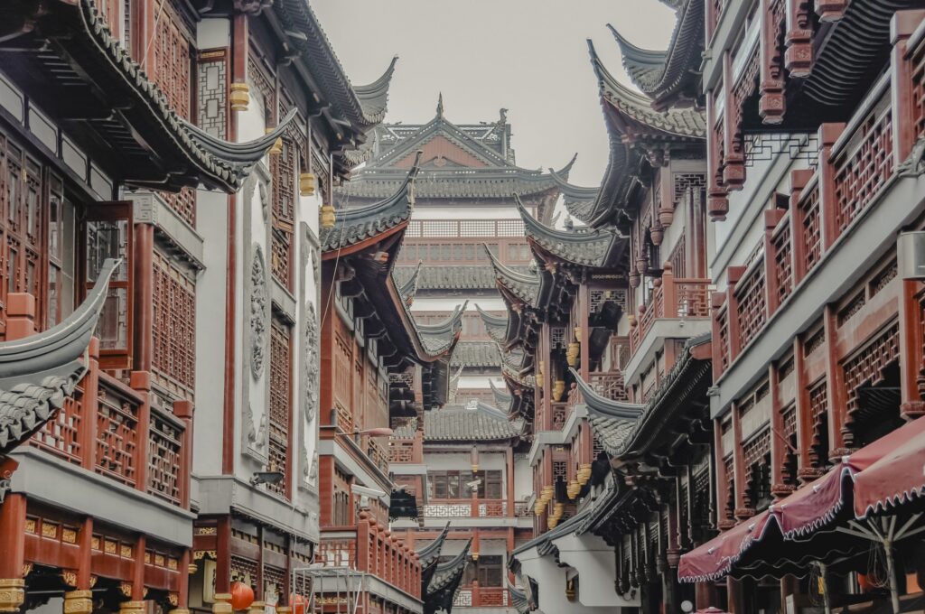 Historic old town street in Shanghai, China