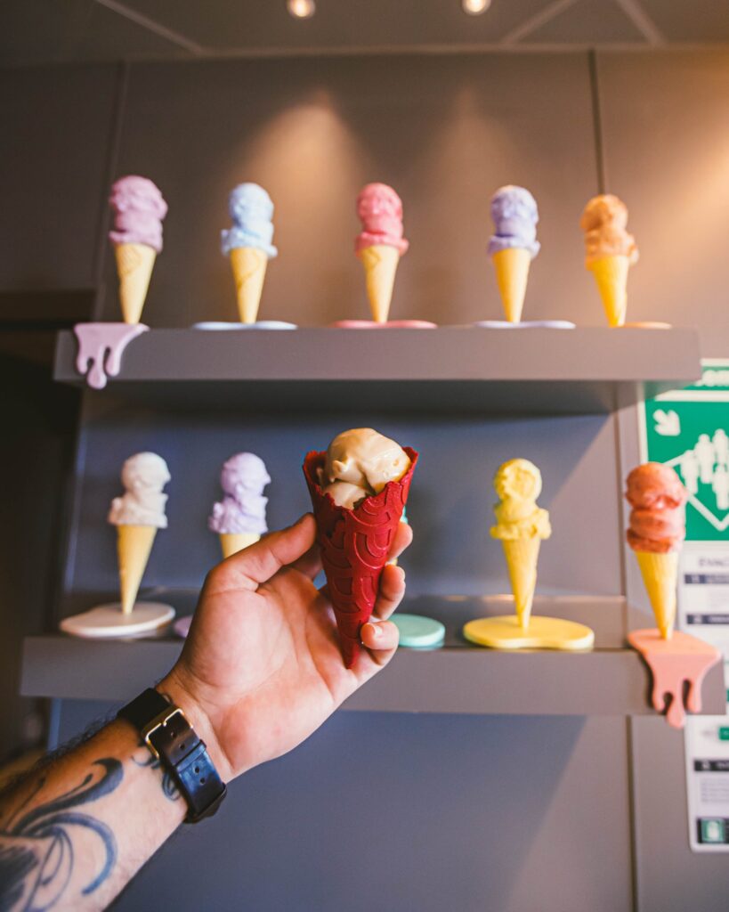 Ice cream cones at the gelato counter aboard Virgin Voyages
