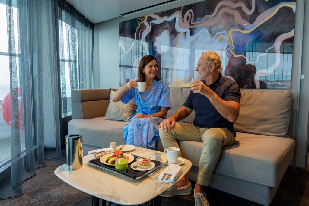 In-suite dining in a Grand Panorama Suite aboard Scenic Eclipse II
