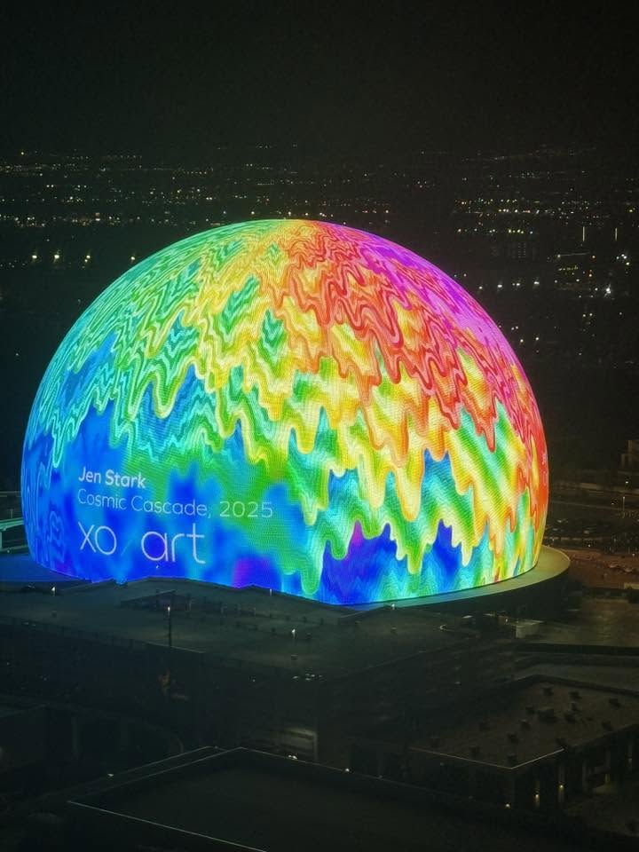 The Sphere lit up at night in Las Vegas
