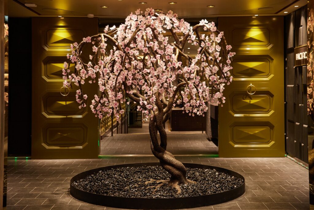 Pacific Rim restaurant cherry blossom decor aboard Regent Seven Seas