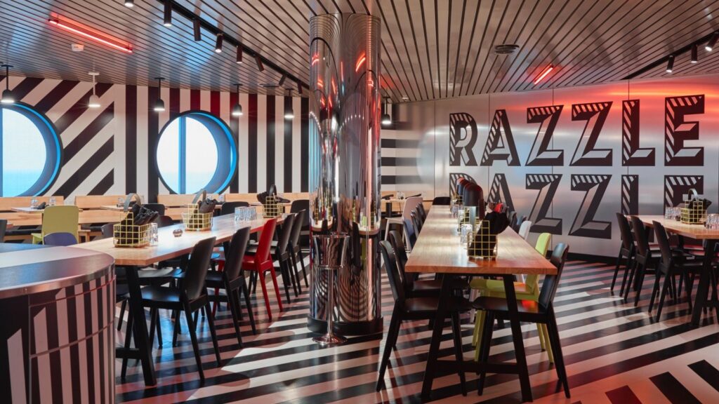 Razzle Dazzle restaurant interior aboard Virgin Voyages