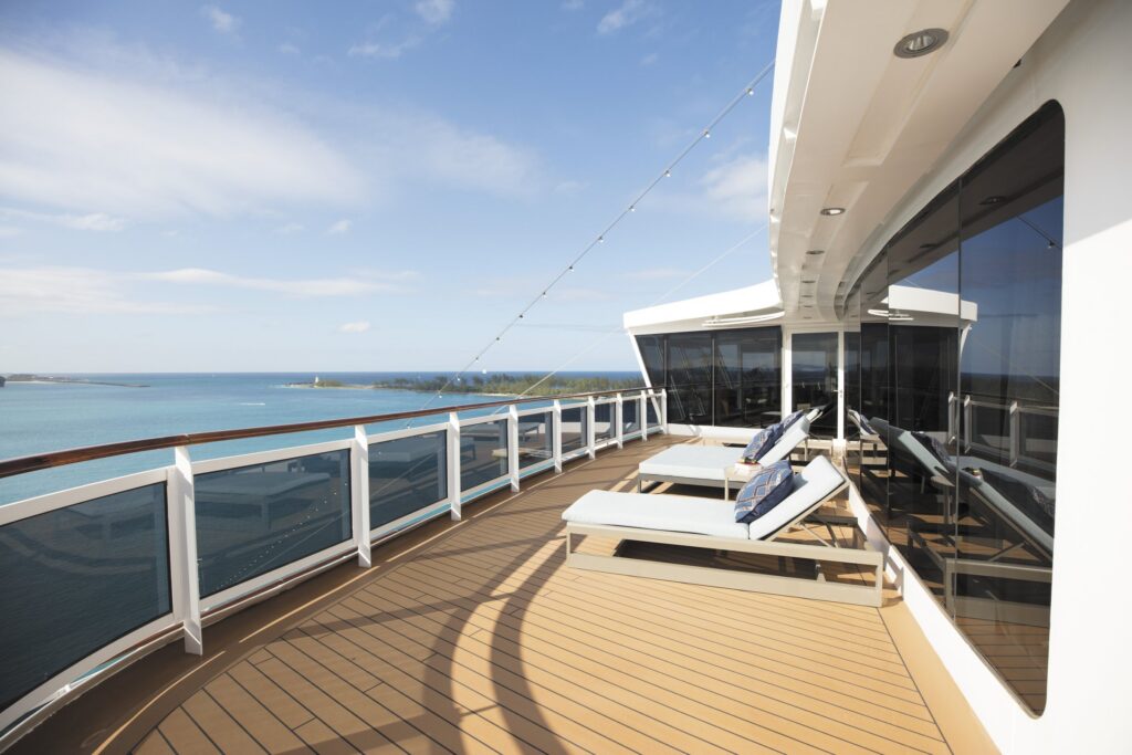 Regent Suite private balcony with ocean view aboard Regent Seven Seas