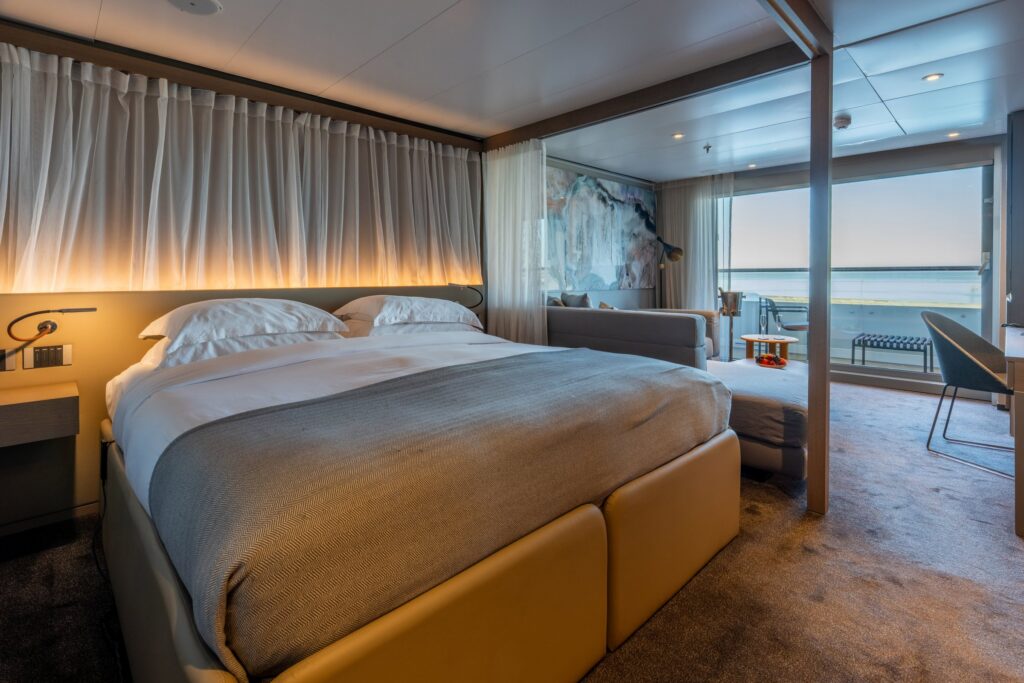 Spa Suite bedroom aboard Scenic Eclipse II