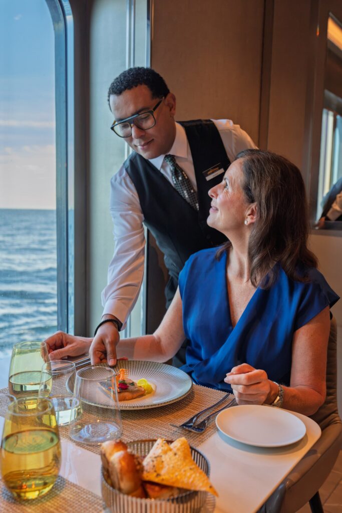 Window table at Elements restaurant aboard Scenic Eclipse II
