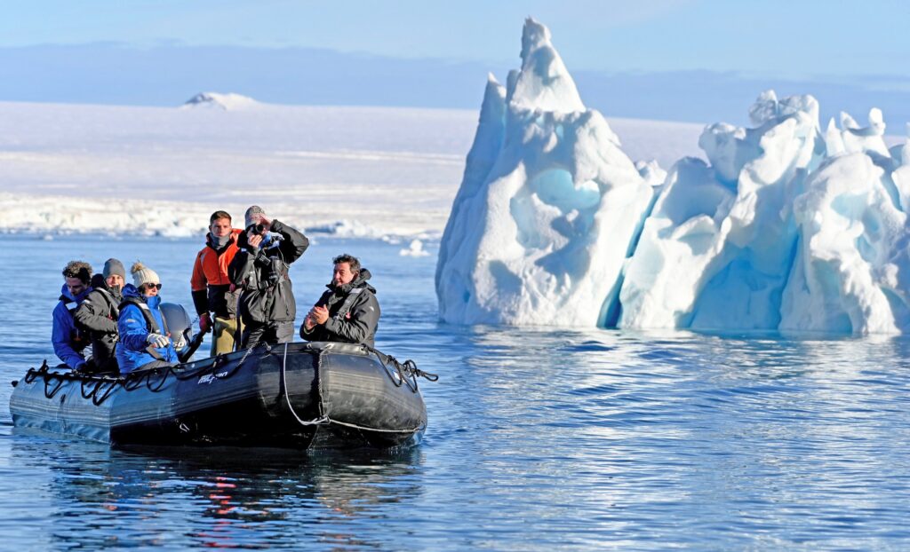 Zodiac cruise among icebergs on the Antarctic Peninsula